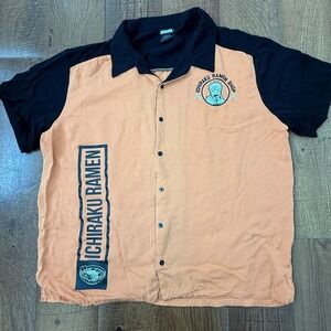 Naruto Shippuden Button Down Mens XL Orange Ichiraku Ramen Shop Graphic Shirt